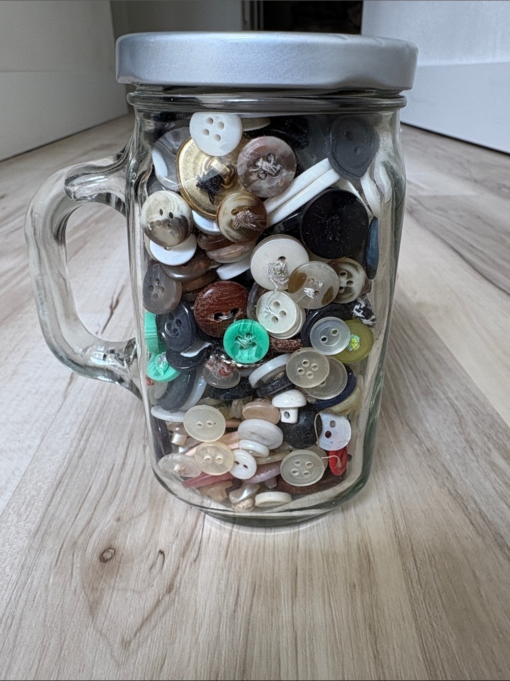 5” tall Mason-style Jar Filled with Assorted Buttons